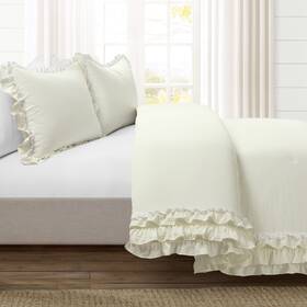 Silver Orchid 194938045940 Gerard Shabby Chic Ruffle Lace Comforter Set Ivory Full - Queen