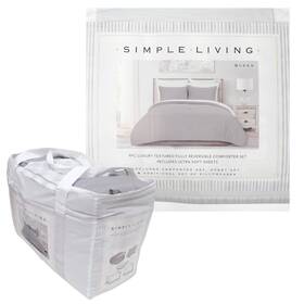 Simple Living 885627097882 9pc Queen Size Luxury Textured Reversible Comforter Set Gray