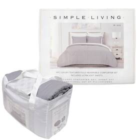 Simple Living 885627097899 9pc King Size Luxury Textured Reversible Comforter Set Gray