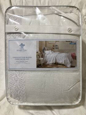 Simply Shabby Chic 490601316356 White Linen Cotton Blend Crochet Trim Comforter Set - Twin
