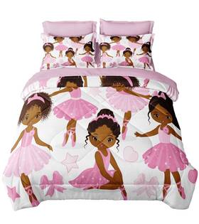 9868-32-t Sirdo Black Girl Comforter Set Twin Size Pink Princess Bedding Sets Ballet Girls Be