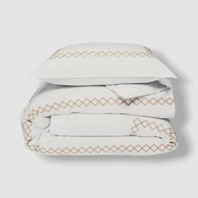 Sky 733004804199 White/gold Embroidered Percale Duvet Cover 3-piece Set Full/queen