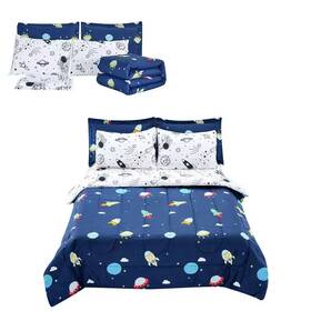 Skyshalo 445017945983 Kids Comforter Set 7 Pieces Polyester Twin Bedding Sets With 1 Flat Sh