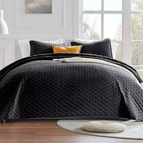Sleep Zone 810029088510 Casual Reversible Quilt Set With 1 Pillow Sham Black - Twin 68 Inch X86