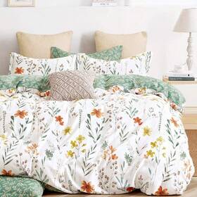 Sleepbella 971740967417 King Size Comforter Set Yellow Flowers And Green Botanical Pattern Printed On W