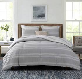 Sleepbella 971740967530 Comforter Queen Size 600 Thread Count Cotton Light Gray And White Stripes Reversib