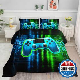 B0d8vpv5qp Smell Sunshine Green Gamepad Comforter Set 3d Printed Bedding 1
