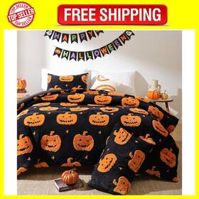 Smoofy 313036327387 Queen Comforter Set Size Halloween Pumpkins Black Bedding
