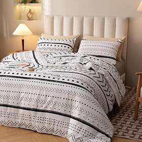 Smoofy 705644750280 Aztec White Bedding Sets Queen Size Folkloric Art Pattern Boho Comfort