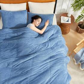 Snuggle Sac 445012988954 Comforter Set Blue Ultra Soft Queen 3 Pc Solid Warm Sherpa Fluffy Bedding Winter