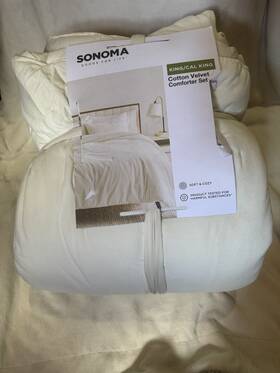 Sonoma 400546320103 Cotton Velvet Comforter Set 3 Pc King/cal King Ivory