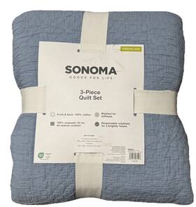 Sonoma 400687407589 New Goods For Life Light Blue Cotton King/cal King Quilt Set With 2 Shams