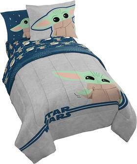 & Sons Inc. 445037866862 Star Wars The Mandalorian Hello Grogu 5 Piece Twin Size Bed Set - Includes Comfo