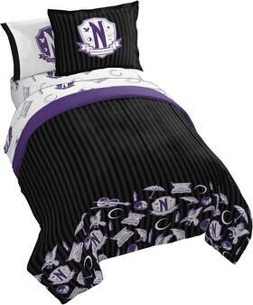 & Sons Inc. 744759029713 Wednesday Addams Twin Comforter Set Inch 5 Piece Bedding Includes Sheet And Pil