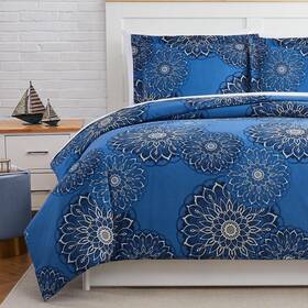 Southshore Fine Linens 810028309432 Midnight Floral 3-piece Blue Microfiber King/cal