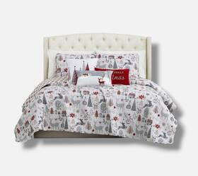 Southshore Fine Linens 840263814934 White Holly Jolly Reversible 6-pc. Comforter Set King
