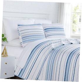 Southshore Fine Linens 840263828498 Oversized King Quilt Set All / California 42 - Coastal Stripe Blue