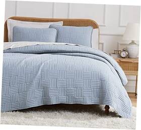 Southshore Fine Linens 840263829914 Oversized Queen Quilt Set Lightweight Prewash Full / 3 Piece Grid Blue