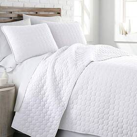 90-qlt-wht-q Southshore Fine Linens Oversized Full Size Quilt Set / Queen 25 - White Circle Stitch