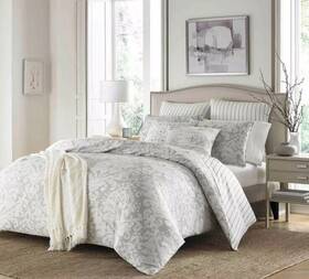 223969 Stone Cottage Comforter Set King-size 3-piece Floral Reversible Cotton Gray