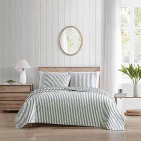93533691 Stone Cottage King Willow Way Ticking Striped Quilt Set Green