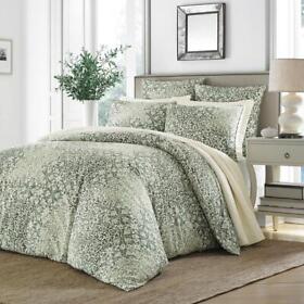 221497 Stone Cottage Comforter Set 3-pc King-size Floral Reversible Soft Cotton Green