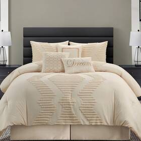 Stratford Park 810122904854 7-pc King Comforter Set Tufted Embroidery Decor Pillows Beige