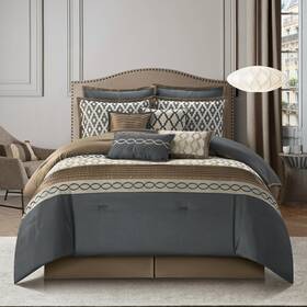 Caval10-k-23 Stratford Park 810122909255 King Size 10-piece Geometric Comforter Set In Taupe/grey