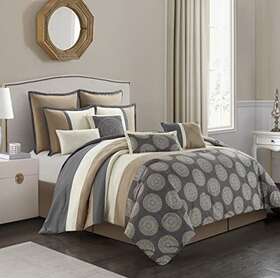 Stratford Park 810122909729 Darkcolored 10piece Comforter Bedding Set Grey Queen Sizemodern Style 100% Polye
