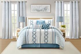 Stratford Park 810157415974 Blue Comforter Set King Size 15 Piece Terry Embroidery All Se