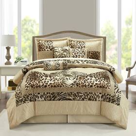 Stratford Park 810157416193 Leopard Print 7 Pieces California King Comforter Set Bed In A Bag Gold Matc