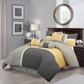 Stratford Park 810157417152 Grey Yellow Comforter Set Queen Size 7 Piece Quilting Soft Bedding All