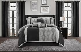 Stratford Park 810157419019 Elegant Black And Silver Comforter Set King Size Striped 15 P