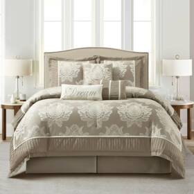 B0cgd5mff9 Stratford Park Beige Comforter Set King Size7 Pieces Jacquard Bedding All