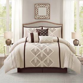 Carter7-k-br Stratford Park Brown Comforter Set King Size 7 Piece Terry Embroidery Geometric Home Decor