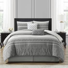 Cleluya6-ck-gr Stratford Park Cotton California King Size Comforter Set 6 Piece Color Grey Geometric Jac