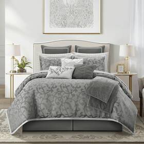 Johb2b Stratford Park 14 Piece Grey Comforter Set Queen Size Jacquard Bedding All Season Pais