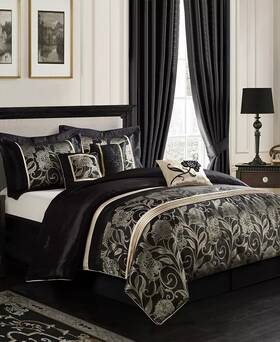 Mollybee7-ck-rd Stratford Park Mollybee 7-piece Comforter Bedding Set Black Gold California King