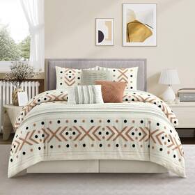 Olga7-q-taupe Stratford Park Taupe Terry Embroidery Comforter Set Queen Size 7 Piece Geometric Bedding Se