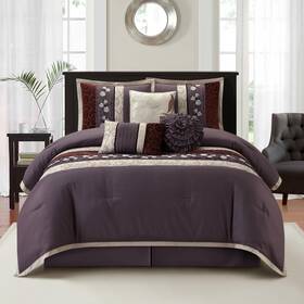 Riley-k-pur-23 Stratford Park Floral 7-piece Comforter Set Purple King Size Classical Bedd Inch