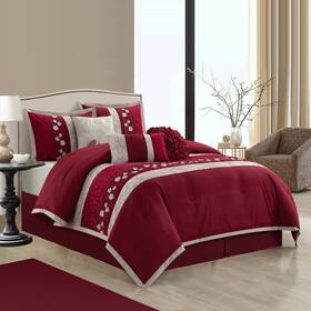 Riley-k-win-23 Stratford Park Floral 7-piece Comforter Set Wine King Size Classical Bedding