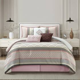Tefia7-q-blsh Stratford Park Jacquard 7 Piece Comforter Set Blush Bed Size Queen Geometric Bedding