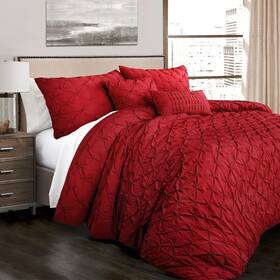 Strick & Bolton 848742076347 Lush Decor Ravello Pintuck 5-piece Comforter Set Red King