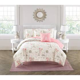 Studio Home 847636029803 Paris Comforter Set 5-piece Beige Pink Coral Microfiber King