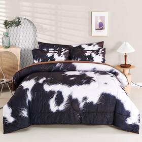 Hn17717 Sucses Cow Print Bedding Comforter Set Full Size 8 Pieces Western Farmhouse