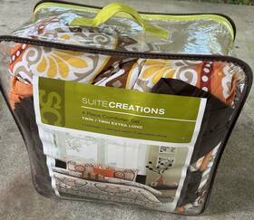87605684 Suite Creations Twin/twin Extra Long 4 Pc Teen Brown Comforter Set Bedding Orange Gray Fun New