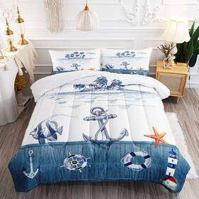 Suncloris 710667353783 Nautical Sailboat Comforter Set For Kids And Adults Queen Size Anchor Rudder