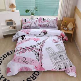 Suncloris 710667354469 Romantic Pink Paris Style Comforter Set For Girls And Teens Twin Size Sweet