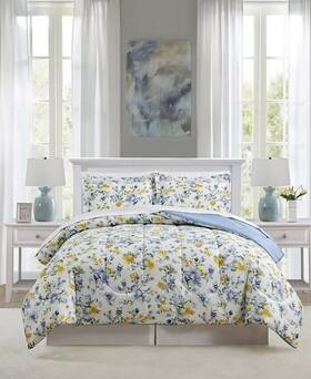 Sunham 734737738744 Kinsley Queen 8 Pc Comforter Set Shams Sheets Floral Reversible Blue