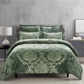 Com080 Sunshine Nicole Metallic Print Comforter Set Distressed Velvet Face Queen Blackish Green Gold
